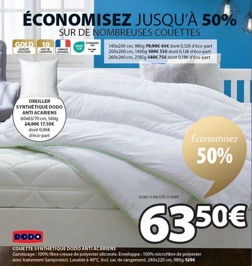 couette synthétique dodo anti acariens