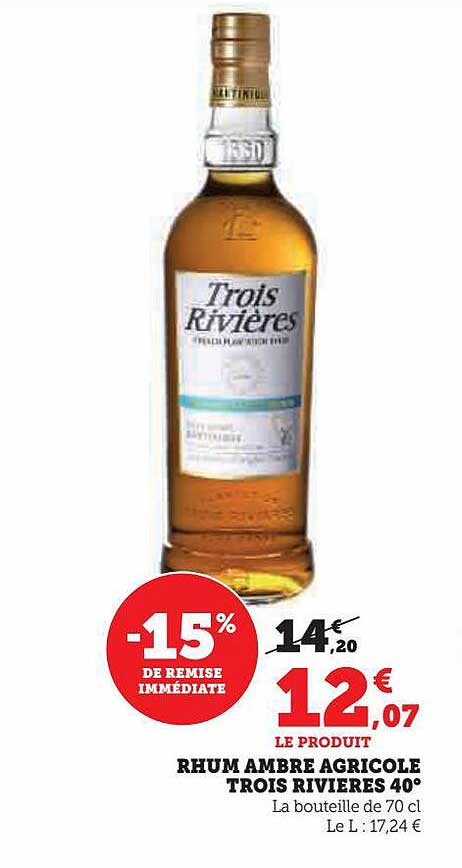 rhum ambré agricole trois rivières 40°
