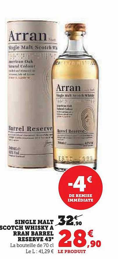 single malt scotch whisky arran barrel réserve 43°
