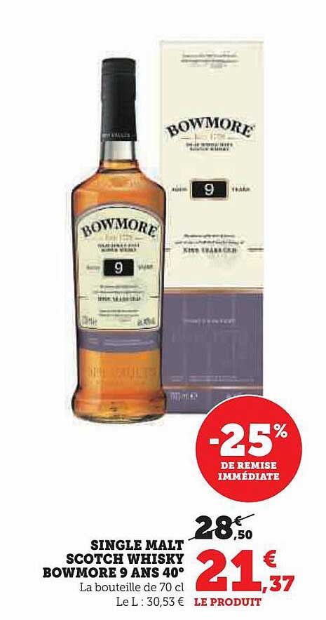single malt scotch whisky bowmore 9 ans 40°