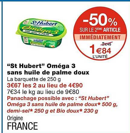 "st hubert" oméga 3 sans huile de palme doux