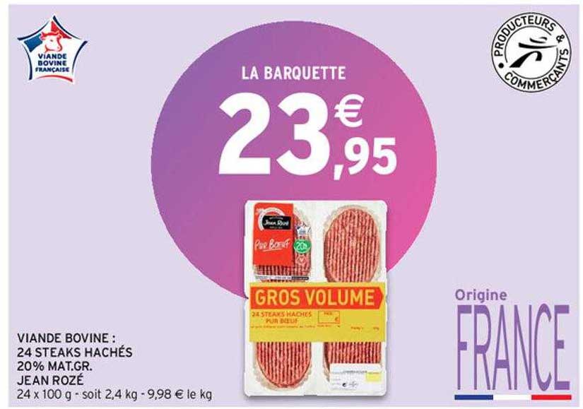viande bovine : 24 steaks hachés 20% mat.gr. jean rozé