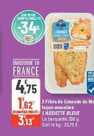 2 filets de limande du nord façon meunière l'assiette bleue