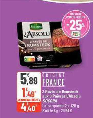 2 pavés de rumsteck aux 3 poivres l'absolu socopa