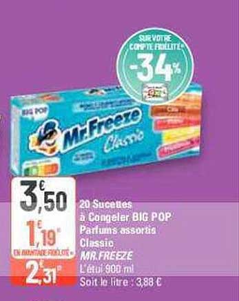 20 sucettes à congeler big pop parfums assortis classic mr. freeze