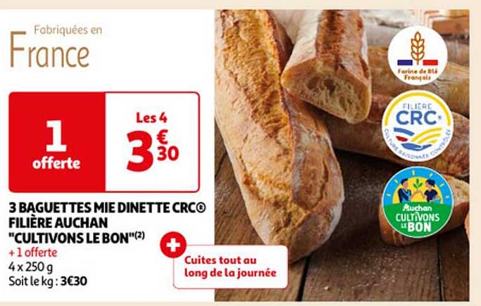 3 baguettes mie dinette crc filière auchan "cultivons le bon"