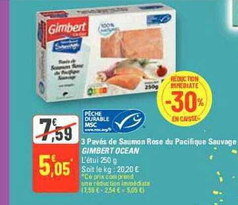 3 pavés de saumon rose du pacifique sauvage gimbert océan