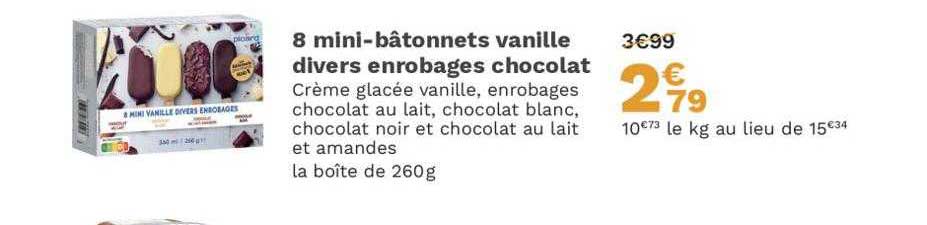 8 mini-bâtonnets vanille divers enrobages chocolat