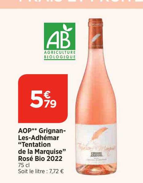 aop grignan-les-adhémar "tentation de la marquise" rosé bio 2022