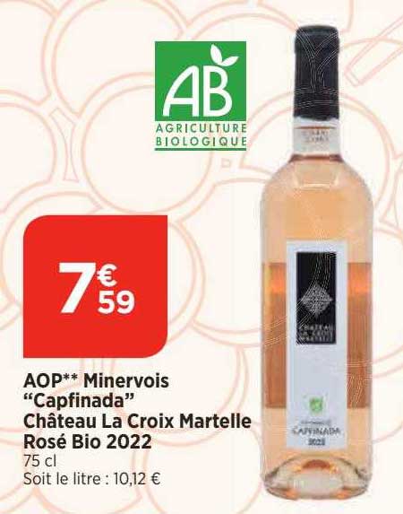aop minervois "capfinada" château la croix martelle rosé bio 2022