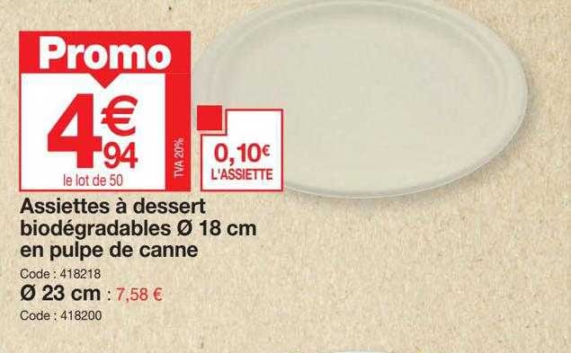 assiettes à dessert biodégradables ø18 cm en pulpe de canne