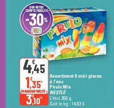assortiment 6 mini glaces à l'eau pirulo mix nestlé