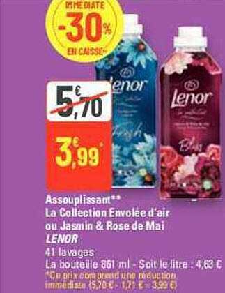 assouplissant la collection envolée d'air ou jasmin & rose de mai lenor