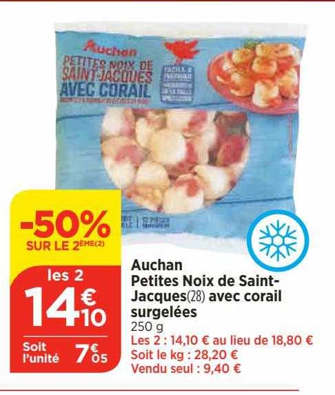 auchan petites noix de saint-jacques avec corail surgelées
