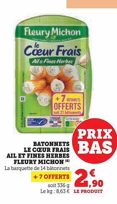 bâtonnets le cœur frais ail et fines herbes fleury michon