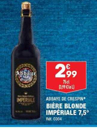 bière blonde impériale 7,5° abbaye de crespin