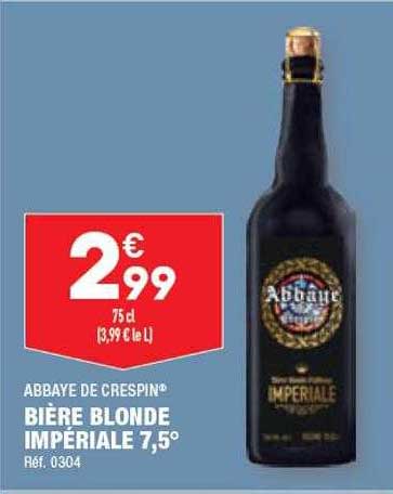 bière blonde impériale 7,5° abbaye de crespin