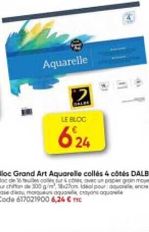 Bloc Grand Art Aquarelle Collés 4 Côtés Dalbe