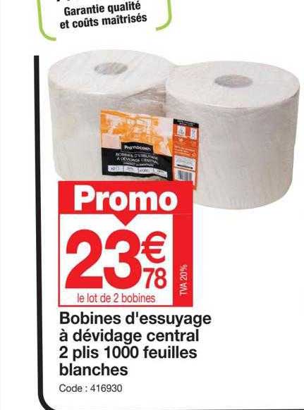 bobines d'essuyage à dévidage central 2 plis 1000 feuilles blanches