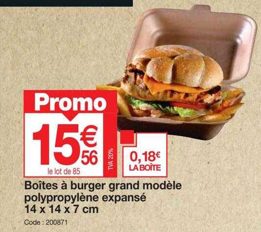 Boîtes à Burger Grand Modèle Polypropylène Expansé 14 X 14 X 7 Cm