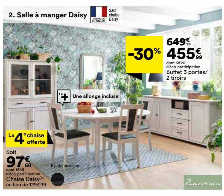 buffet 3 portes-2 tiroirs zandiara, chaise daisy zandiara