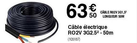 câble électrique r02v 3g2.5² - 50m