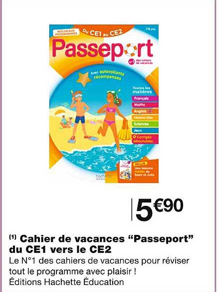 cahier de vacances "passeport" du ce1 vers le ce2