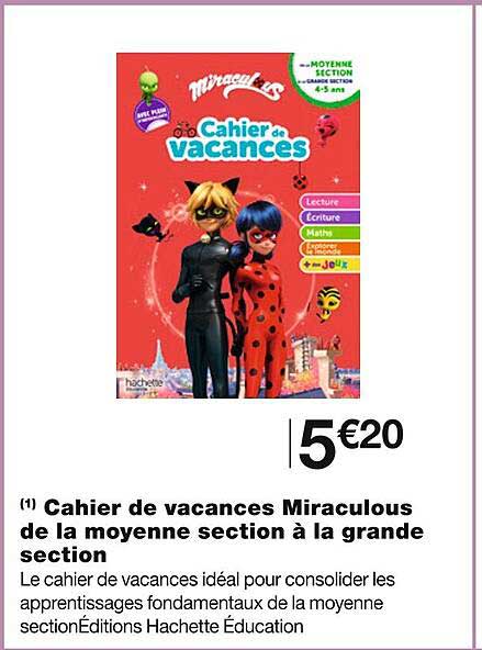 cahier de vacances miraculous de la moyenne section à la grande section