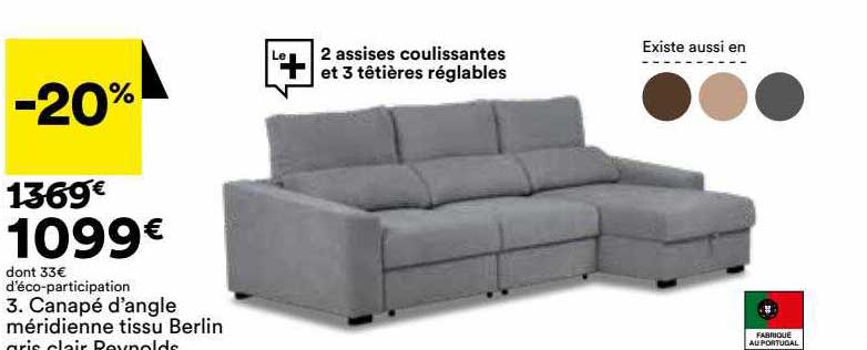 canapé d'angle méridienne tissu berlin