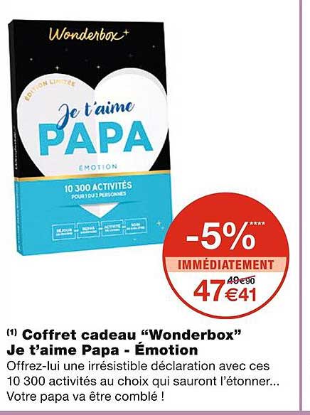 coffret cadeau "wonderbox" je t'aime papa - émotion