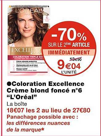 coloration excellence crème blonde foncé n°6 "l'oréal"