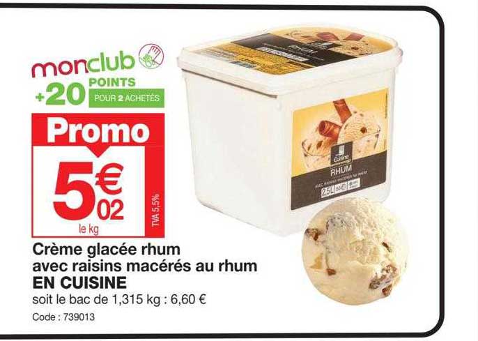crème glacée rhum avec raisins macérés au rhum en cuisine