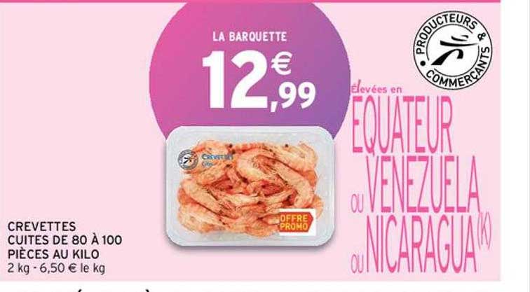 crevettes cuites de 80 à 100 pièces au kilo