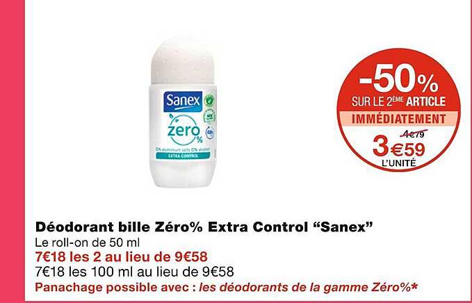 déodorant bille zéro% extra control "sanex"