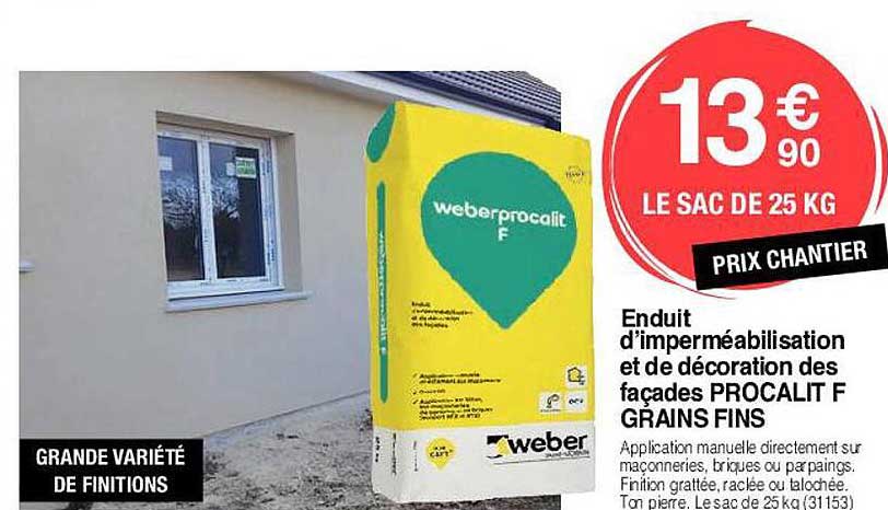 enduit d'imperméabilisation et de décoration des façades procalit f grains fins weber