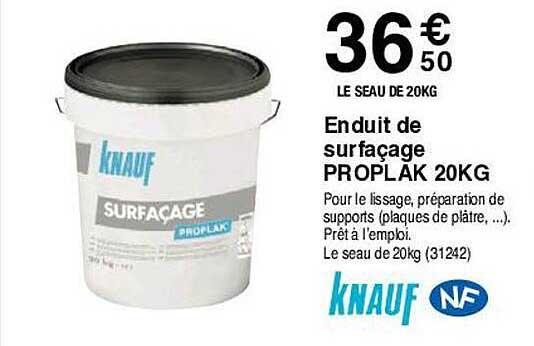 enduit de surfaçage proplak 20 kg knauf