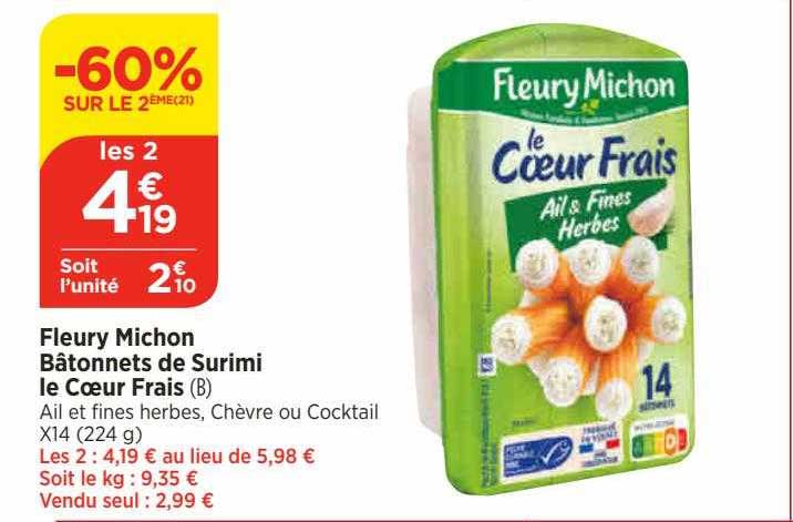 fleury michon bâtonnets de surimi le cœur frais