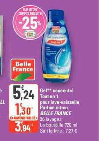 gel concentré tout en 1 pour lave-vaisselle parfum citron belle france