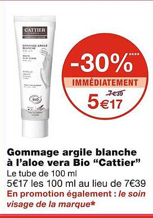 gommage argile blanche à l'aloe vera bio "cattier"