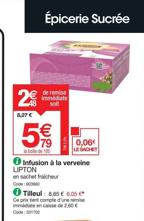infusion à la verveine lipton, tilleul