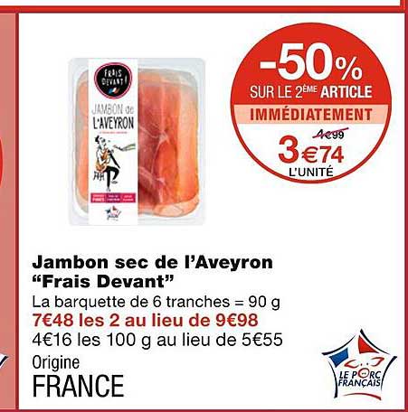 jambon sec de l'aveyron "frais devant"