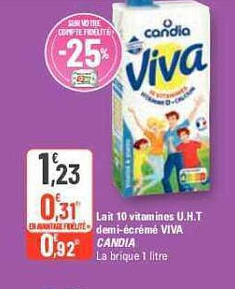lait 10 vitamines u.h.t. demi-écrémé viva candia