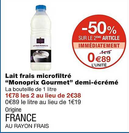 lait frais microfiltré "monoprix gourmet" demi-écrémé