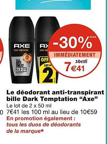 le déodorant anti-transpirant bille dark temptation "axe"