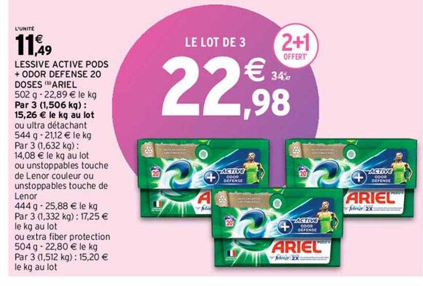 lessive active pods + odor défense 20 doses ariel