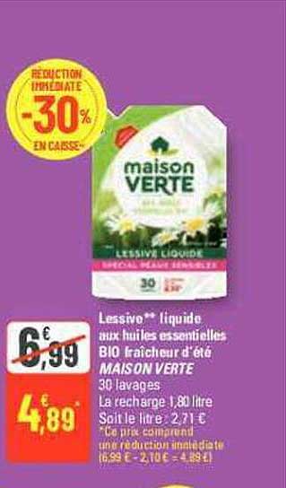 Lessive Liquide Aux Huiles Essentielles Bio Fraîcheur D'été Maison Verte