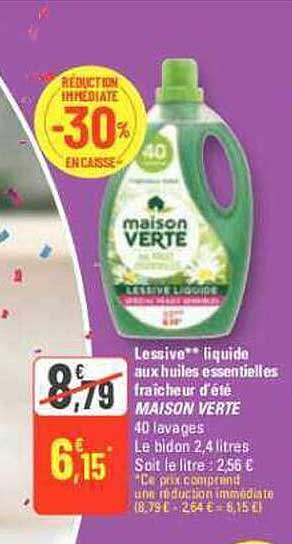 lessive liquide aux huiles essentielles fraîcheur d'été maison verte