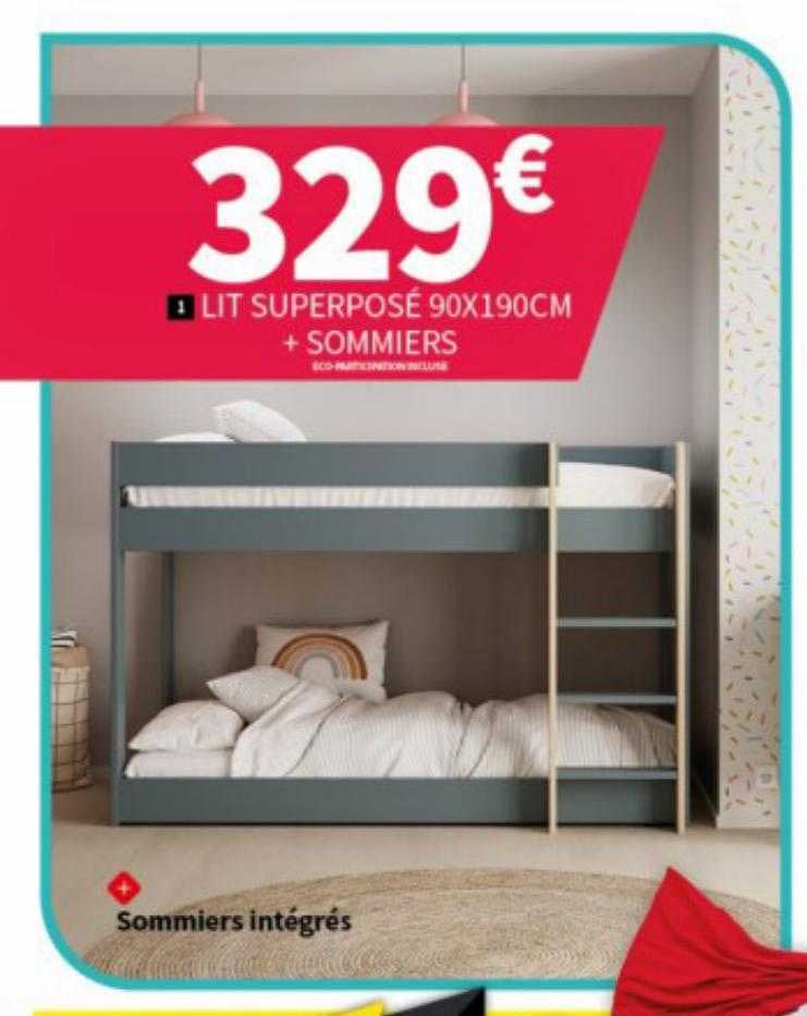 lit superposé 90 x 190 cm + sommiers