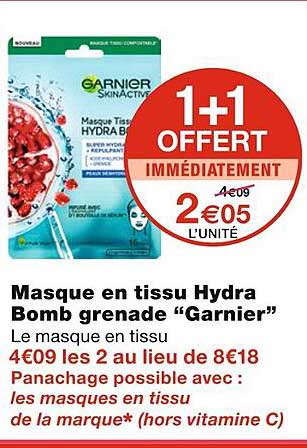 masque en tissu hydra bomb grenade "garnier"