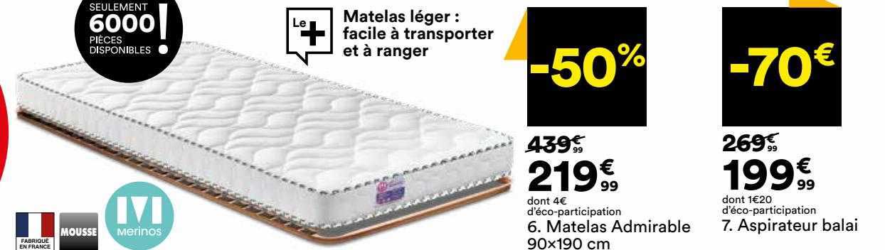 matelas admirable 90 x 190 cm merinos, aspirateur balai